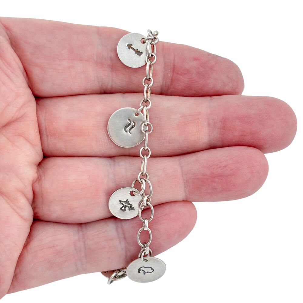 Vintage Sterling Silver 925 Native American Symbol Bracelet 8"